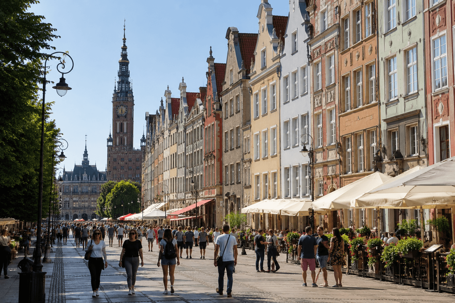 Panorama Gdańska z charakterystyczną zabudową starego miasta