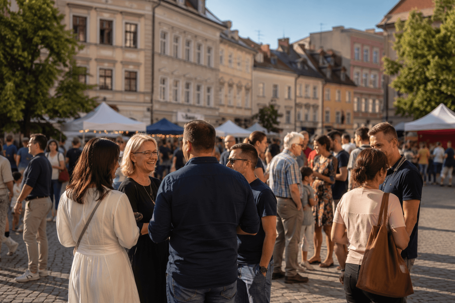 Przechodnie na miejskim deptaku w ciągu dnia