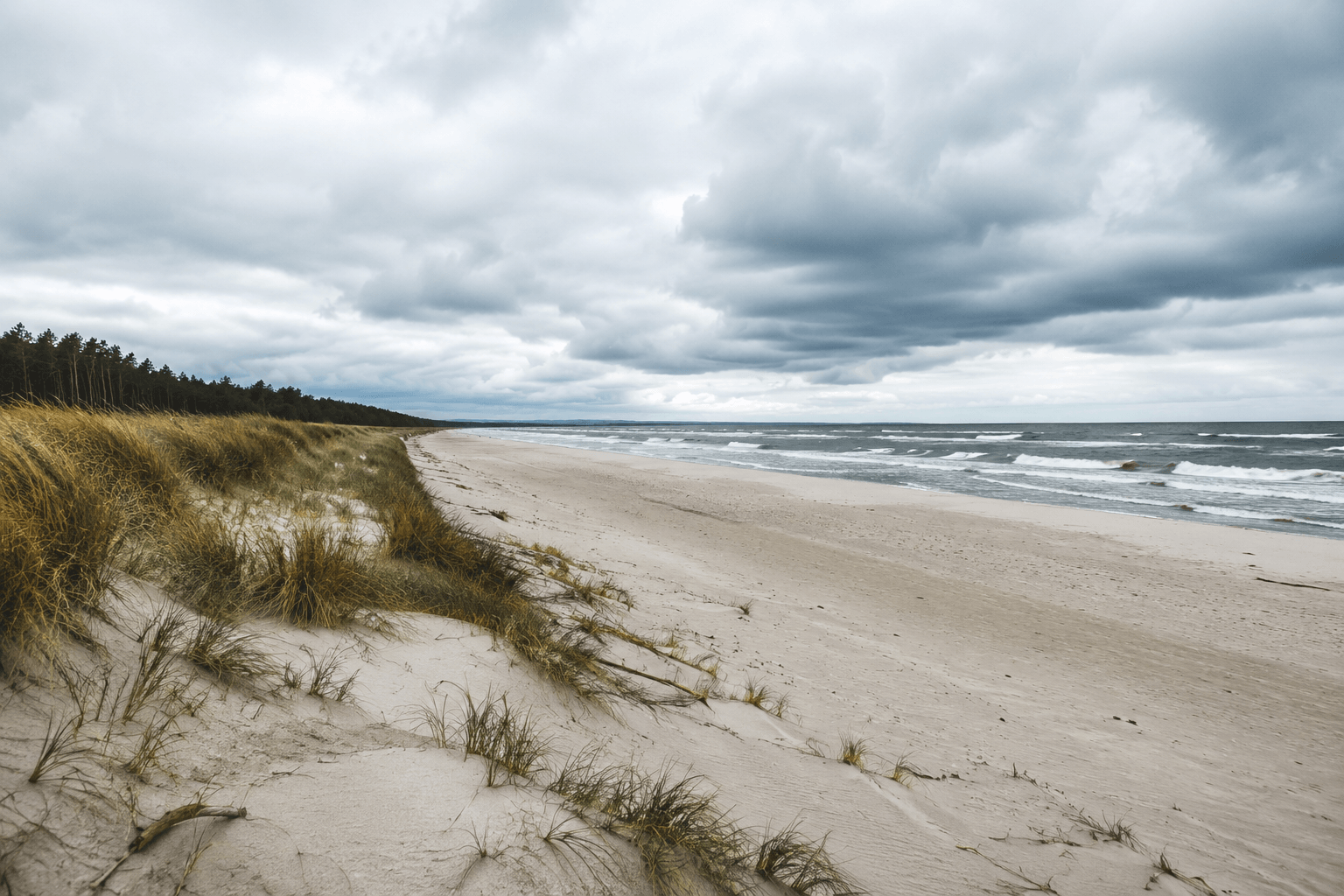 Piaszczysta plaża nad Bałtykiem z linią brzegową