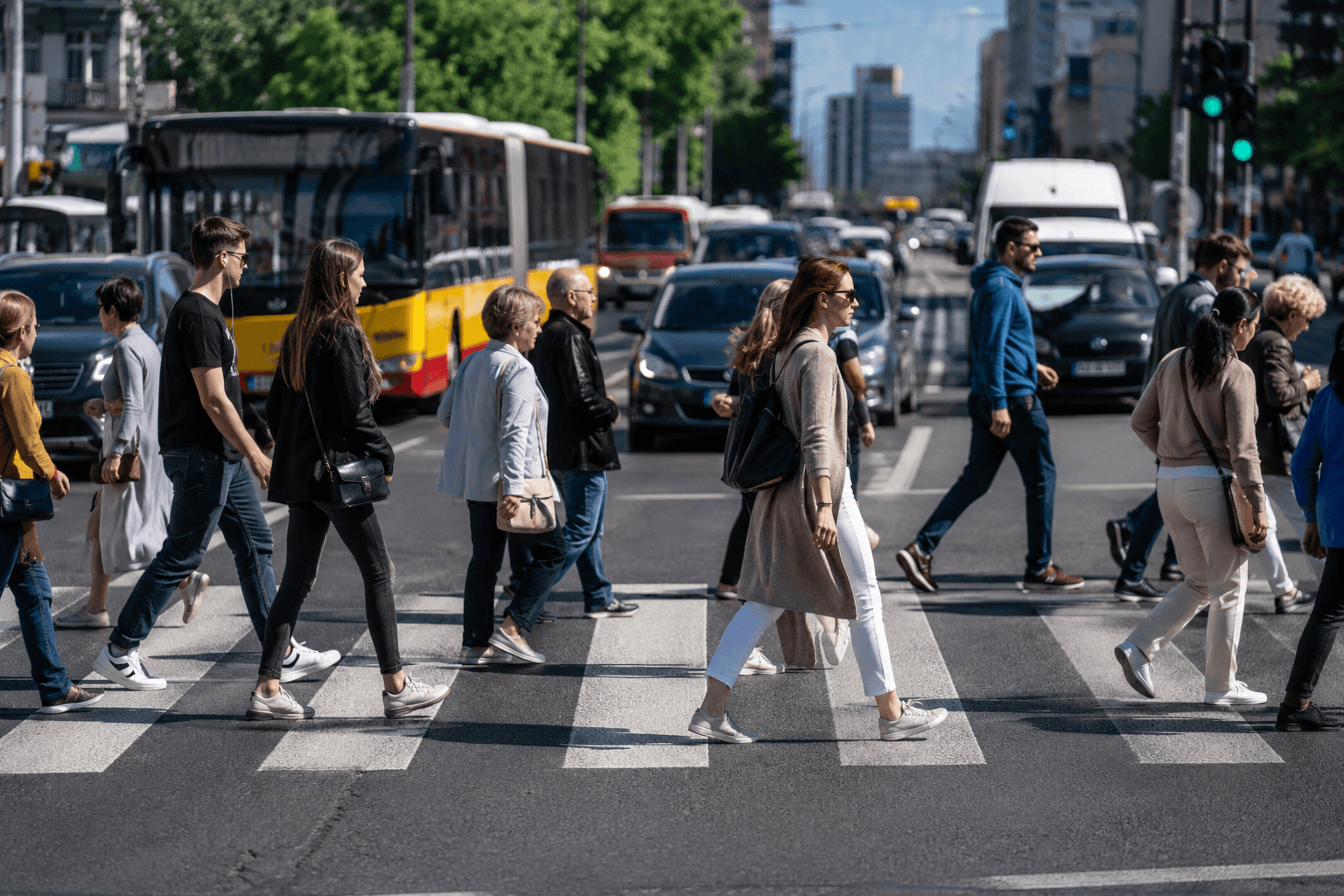 Ruchliwe przejście dla pieszych w centrum miasta
